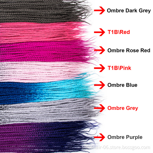 High Quality Ombre Blue 24 inch 24 Roots/pack Heat Resistant Fiber Bulk Box Braid Crochet Synthetic Braiding Hair Extensions